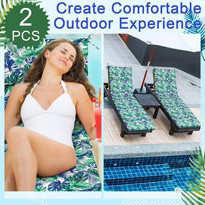 2 Pcs Indoor Outdoor Chaise Lounge Cushions 72 x 22 Inches Sponge Bench Outdoor - Image 4