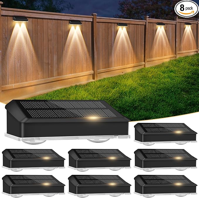 echosari Solar Fence Lights 8 Pack, 100 Lumen Ultra Bright Solar Wall Lights by echosari