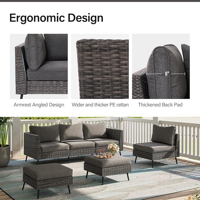 LAUSAINT HOME Outdoor Patio Furniture, 6 Piece Outdoor Sectional Sofa PE Rattan - Image 3