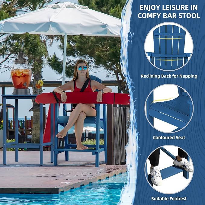 DWVO 25" Tall Adirondack Chair, Poly Bar Height Balcony Chairs - Image 4