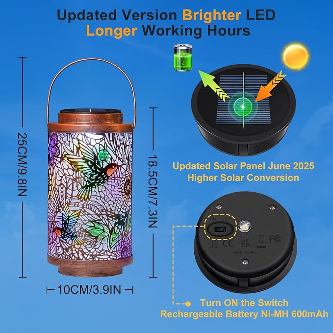 2Pack Solar Lanterns Outdoor Waterproof Hummingbird Garden Gifts - Image 4