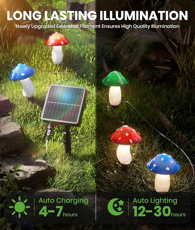 18 Pack 60FT Solar Mushroom Lights, IP65 Waterproof Garden Light Outdoor - Image 6