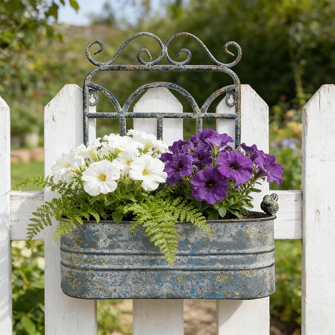 Rustic Metal Wall Planter Vintage Wall Mounted Flower Pot Distressed Wall by Unknown