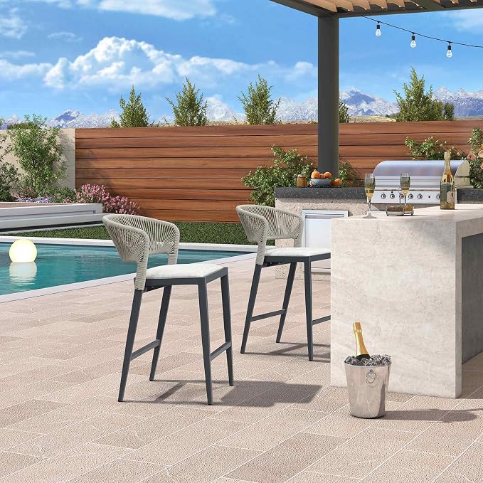 PURPLE LEAF Counter Height Bar Stool Set of 2 Patio Bar Stools Contemporary Bar - Image 2