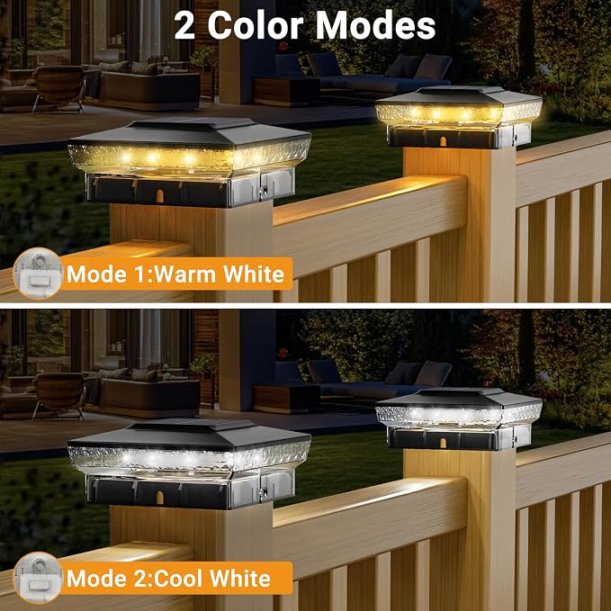 btfarm 8 Pack Solar Post Cap Lights Outdoor, 2 Color Modes 16 LED Fence Post - Image 2