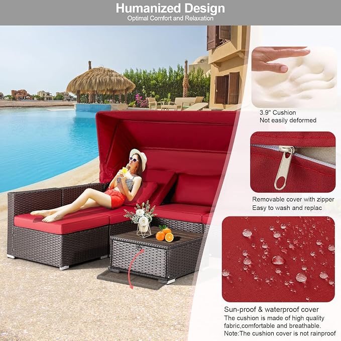 HOMREST 6 Pieces Patio Furniture Sets, Rattan Daybed - Image 4