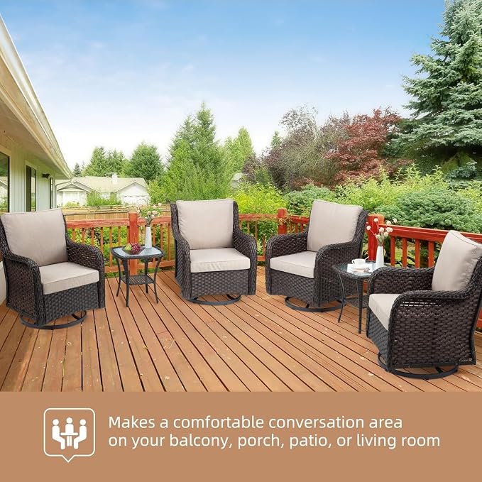 GarveeHome 3-Piece Outdoor Wicker Rattan Swivel Rocking Chair Set - Image 8