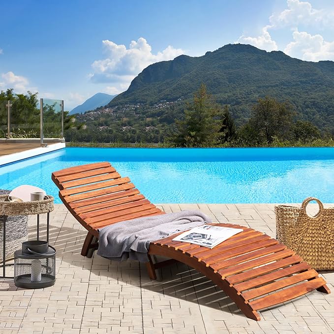 Devoko Patio Chaise Pool Lounge Outdoor Folding Wooden Lounge Chair - Image 6