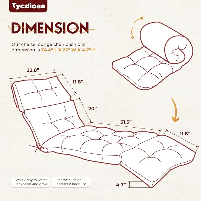 Outdoor Chaise Lounge Chair Cushion Set of 4, Thickened 74.4 x 22 x 4.7 Inches - Image 2