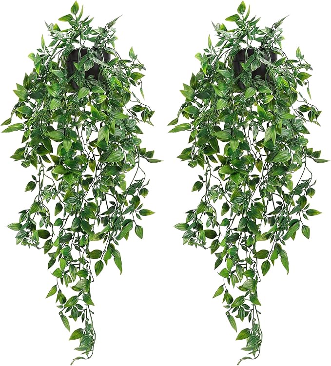 Whonline 2pcs Fake Hanging Plants, Artificial Potted Plants by WHONLINE
