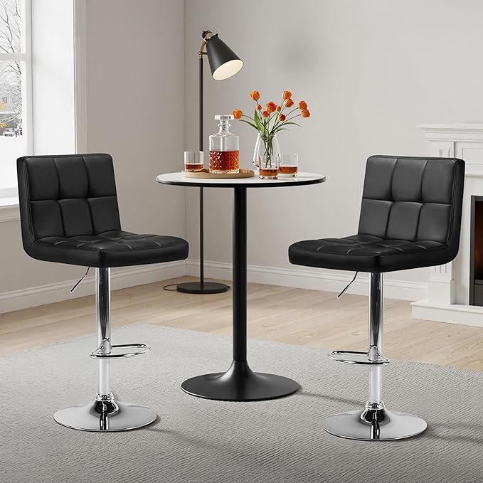 Yaheetech Bar Stools Set of 3, Adjustable PU Leather Swivel Barstools, Modern - Image 5