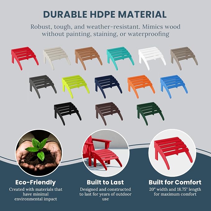WO Home Furniture Adirondack Ottoman Outdoor Patio Footrest 13.5" Inch Folding - Image 5