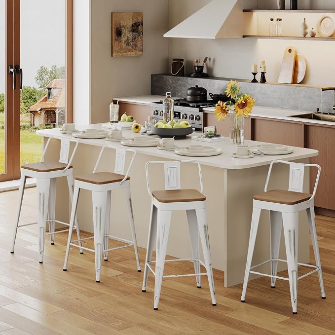 Andeworld Bar Stools Set of 4 Counter Height Stools Industrial Metal Barstools - Image 8