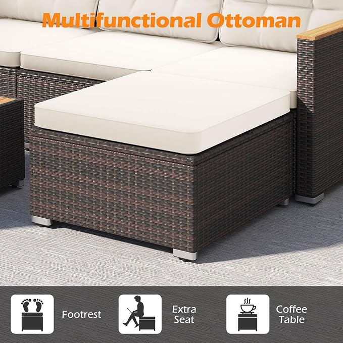 Tangkula 5 Pieces Outdoor Patio Furniture Set, L Shaped Rattan Cushioned Chairs - Image 3