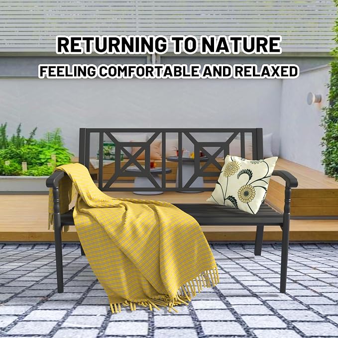 YLGJ&TIDY 50 Inches Patio Bench Outdoor Metal Bench - Image 4