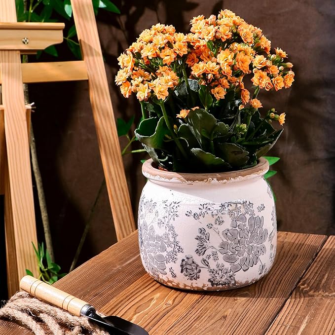 Flower Pot, Vintage Gray Ceramic Pot - Image 5
