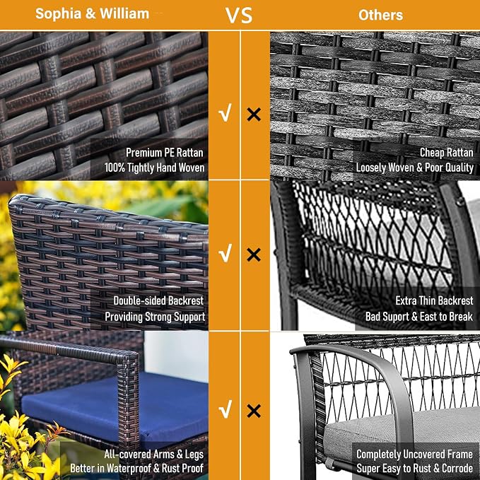 Sophia & William 7 Pieces Patio Dining Set, Metal Patio Table and Wicker Chairs - Image 4
