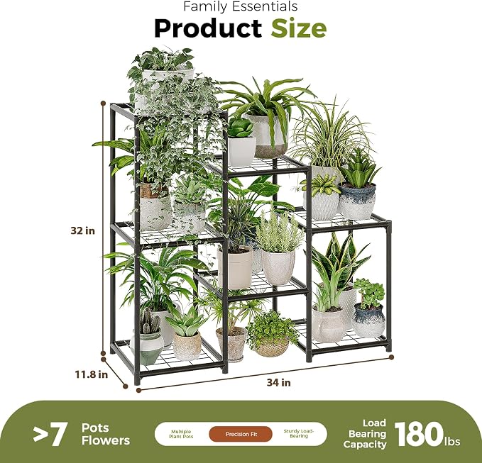 Bamworld Black Plant Stand Outdoor Metal Plant Shelf - Image 6