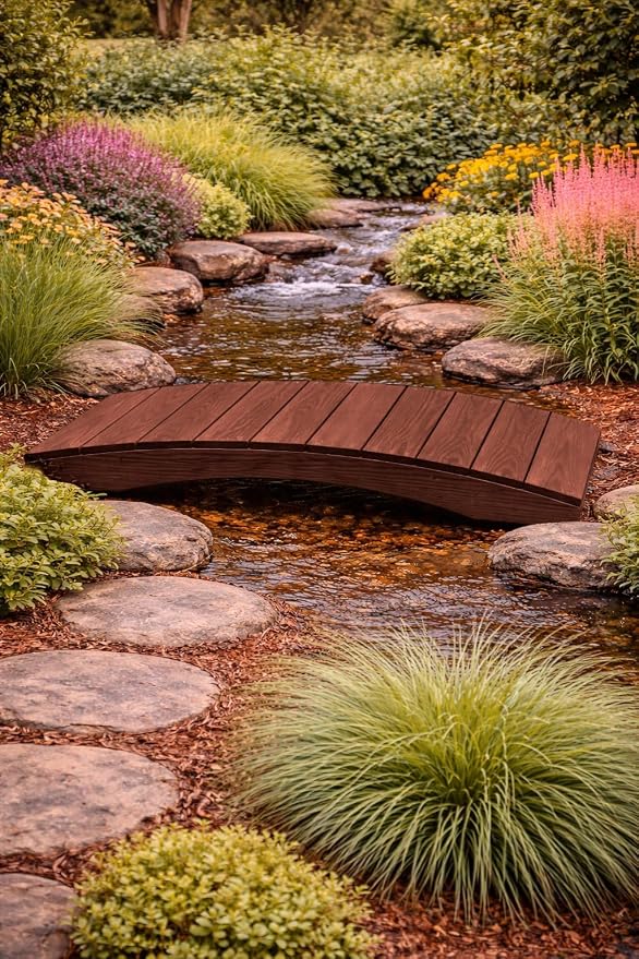 4 FT MAHOGANY Amish Made Pinewood Heavy Duty Garden Bridge - Image 4
