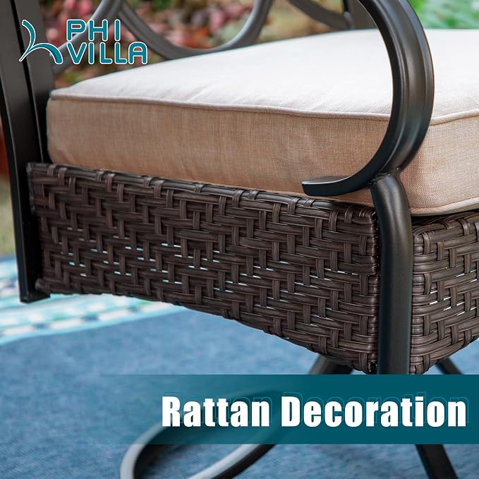 PHI VILLA Outdoor Dining Chairs Set of 4, Heavy Duty Outdoor Metal Wicker - Image 5