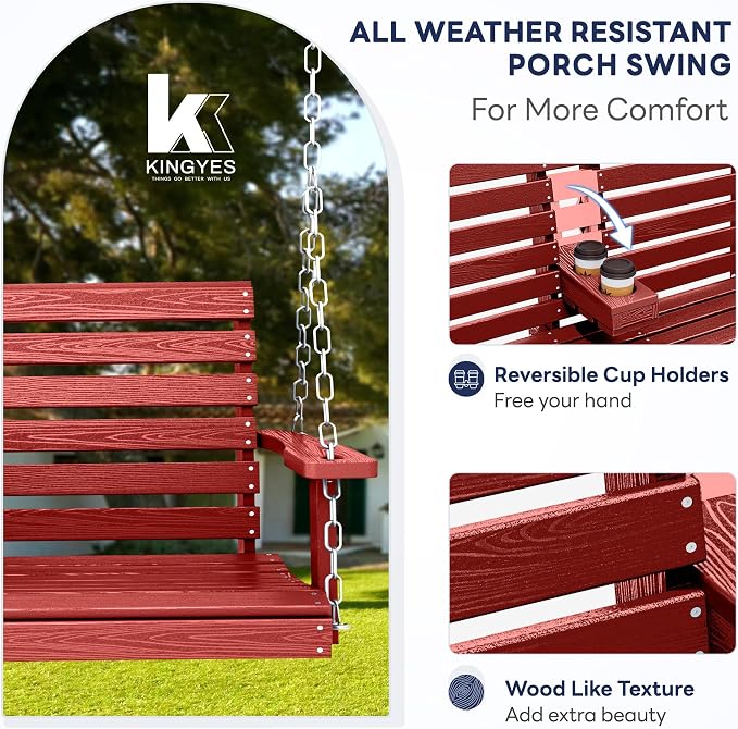 KINGYES Outdoor Hanging Patio Swing Set of 2, 2 Seat Swing Chair - Image 2