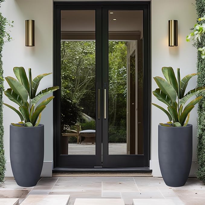 Kante 24 Inch Tall Round Concrete Planter, 2 Pack Large Indoor Outdoor Plant - Image 4
