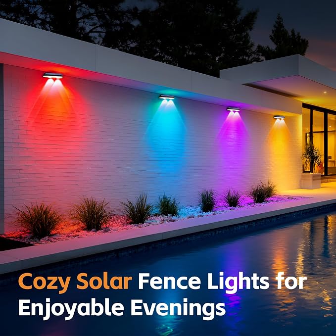 Solar Fence Lights Outdoor, Waterproof LED, RGB Color Mode 6 Solid Monochrome - Image 5