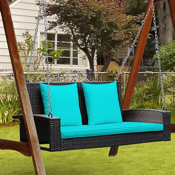 RELAX4LIFE Porch Swing 2-Seat Patio Rattan, Wicker Porch Swings Outdoor W/Two - Image 4