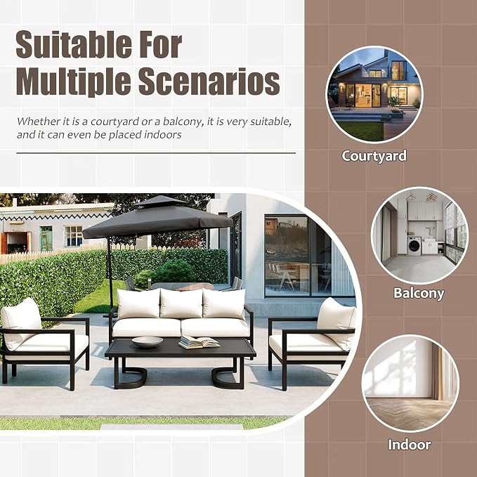 Merax 4 Piece Sectional Furniture Patio Sofa Multi-Person Outdoor Steel Sofa Set - Image 5
