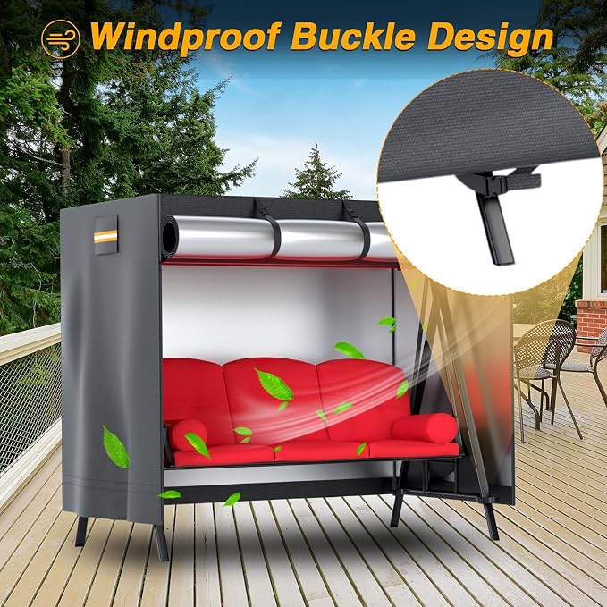 Outdoor Swing Cover, 3 Triple Seater 420D Waterproof Patio Porch Swing Cover - Image 8