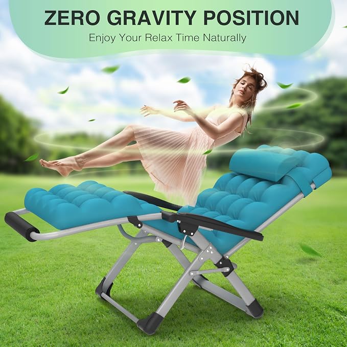 Suteck Oversized Zero Gravity Chair, 33In XXL Lounge Chair w/Removable - Image 6