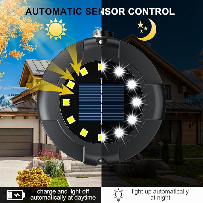 Solar Pathway Lights Outdoor 12 Packs, Bright White 16 LEDs Solar Ground Lights - Image 3
