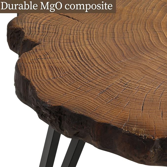 COSIEST Outdoor Faux Wood Tree-Slice Coffee Table, Natural Oak Hand Painted - Image 6
