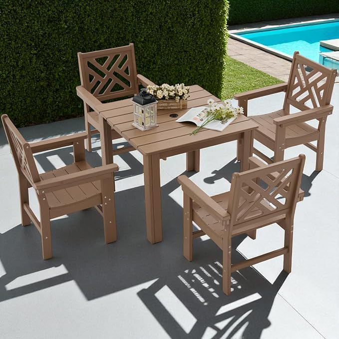 HDPE Outdoor Dining Set, 5-Piece Outdoor Table and Chairs Include 4 Armchair - Image 6