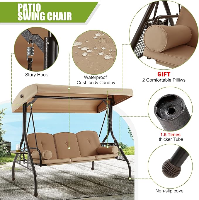 GYUTEI 3-Seat Outdoor Patio Swing - Image 2