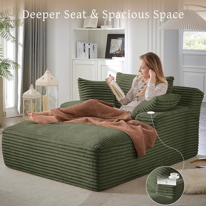 66" Chaise Lounge Chair Indoor, Oversized Boneless Couch Comfy Upholstered - Image 4