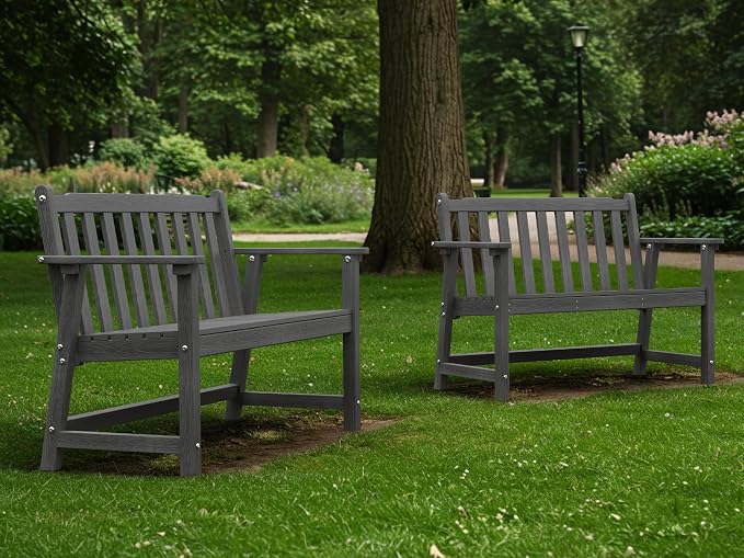 Ciokea 48" Outdoor Bench Set of 2, HDPE Weatherproof Garden Bench, 2-Person by CIOKEA
