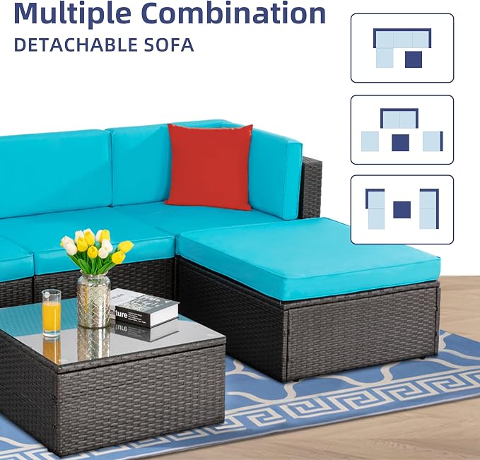 Vongrasig 5 Piece Furniture Sets, All-Weather Brown PE Wicker Outdoor Couch - Image 4