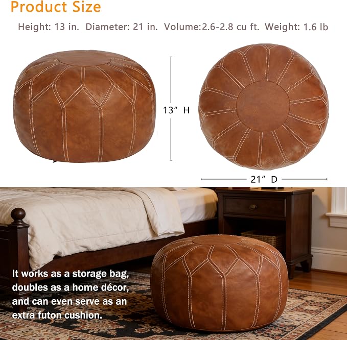 Thgonwid Unstuffed Moroccan Faux Leather Pouf Ottoman - Image 2