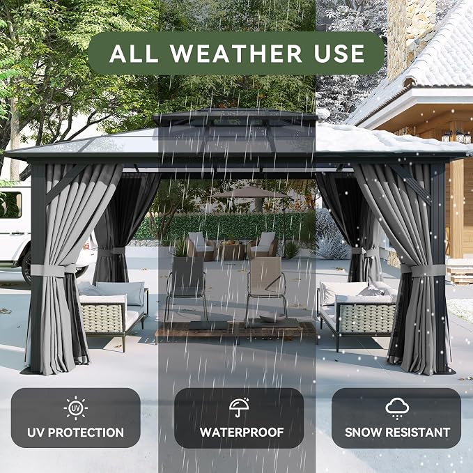 Aoxun 12'x14' Hardtop Gazebo, Aluminum Frame Permanent Pavilion - Image 5