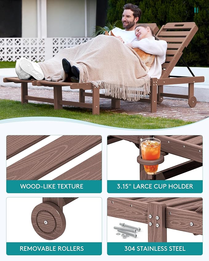 SERWALL Outdoor Chaise Lounge Set of 6, HDPE Pool Lounge Chair - Image 5