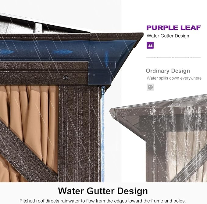 PURPLE LEAF 12' X 24' Outdoor Hardtop Gazebo Patio Wide Aluminum Frame Metal - Image 5