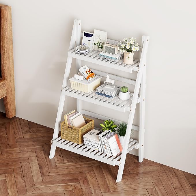 Bamboo Bookshelf 3-Tier Ladder Shelf, 39.4” Freestanding Open Bookcase Book - Image 9