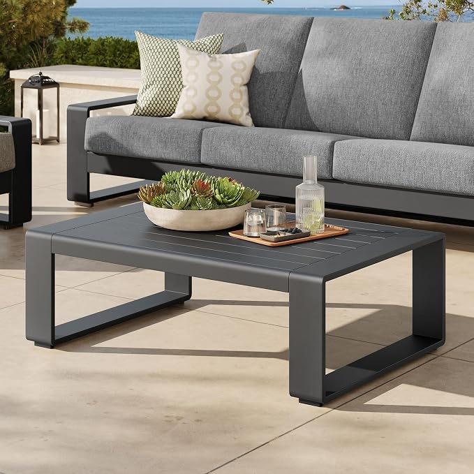 Modway Lirienne Aluminum Outdoor Coffee Table in Gray - Image 2