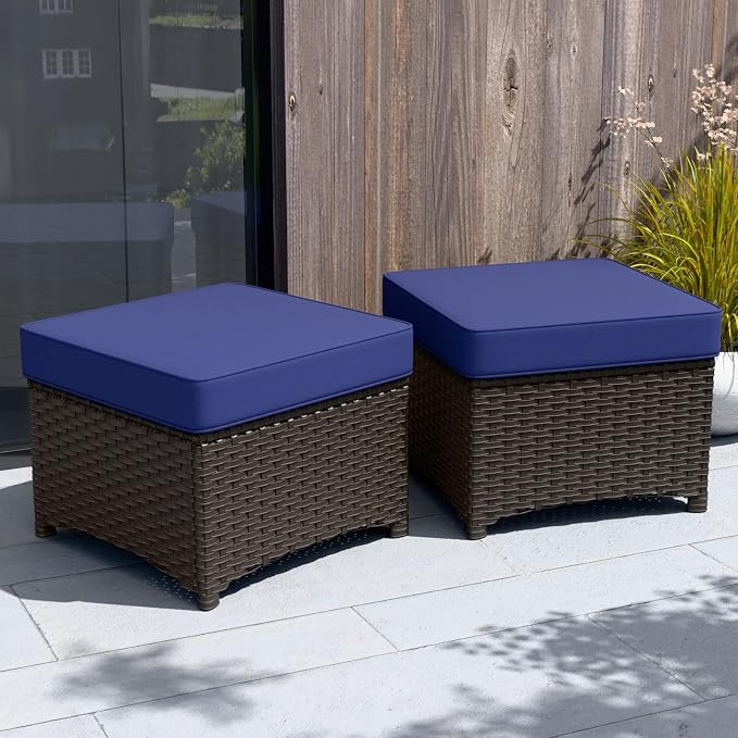 Stone Creek 2 Piece Wicker Outdoor Ottoman Set, Patio Ottoman Footstools - Image 5