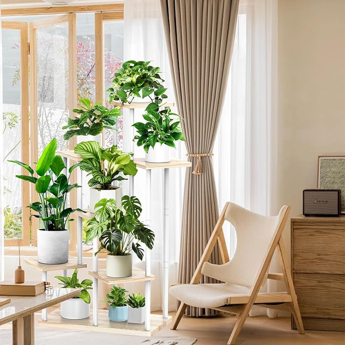 7 Tier Plant Stand Indoor, Thickened Metal Wood Corner Plant Shelf Stands - Image 5