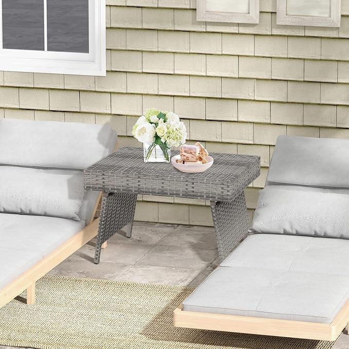 LDAILY Outdoor Side Table, Portable Wicker Coffee Table - Image 8