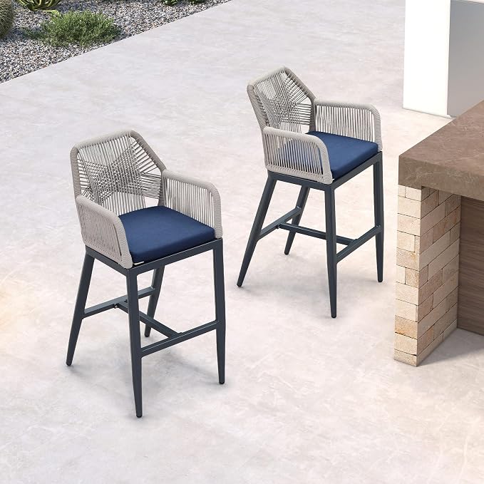 PURPLE LEAF Patio Bar Height Stool 28" H Boho 1 Piece Rattan Aluminum Tall Bar - Image 2