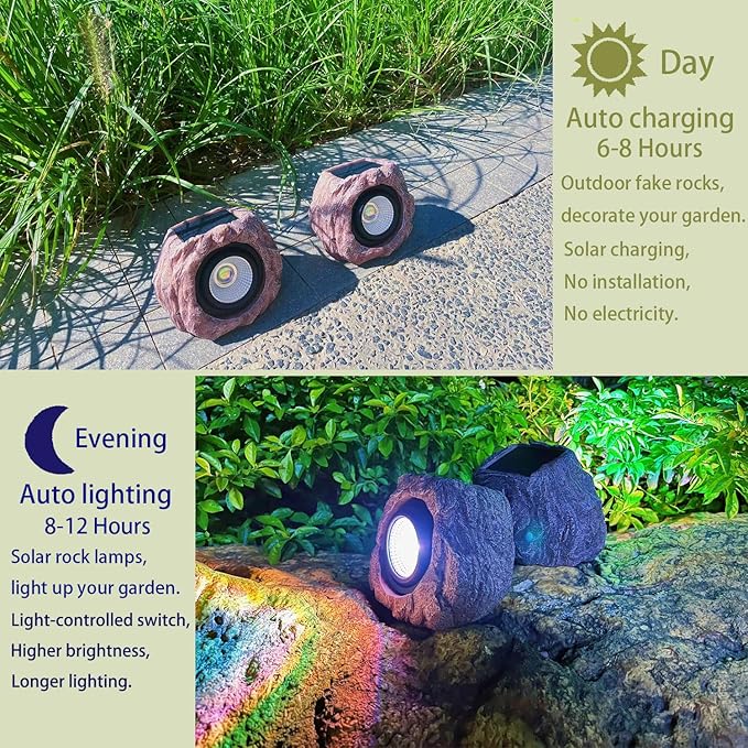 Solar Rock Lights Outdoor Waterproof, 4 Pack LED Colored Garden Rock Solar Light - Image 6