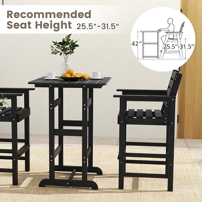 Tangkula 3-Piece Patio HDPE Bar Set, 2 Bar Height Adirondack Armchairs w/Square - Image 5